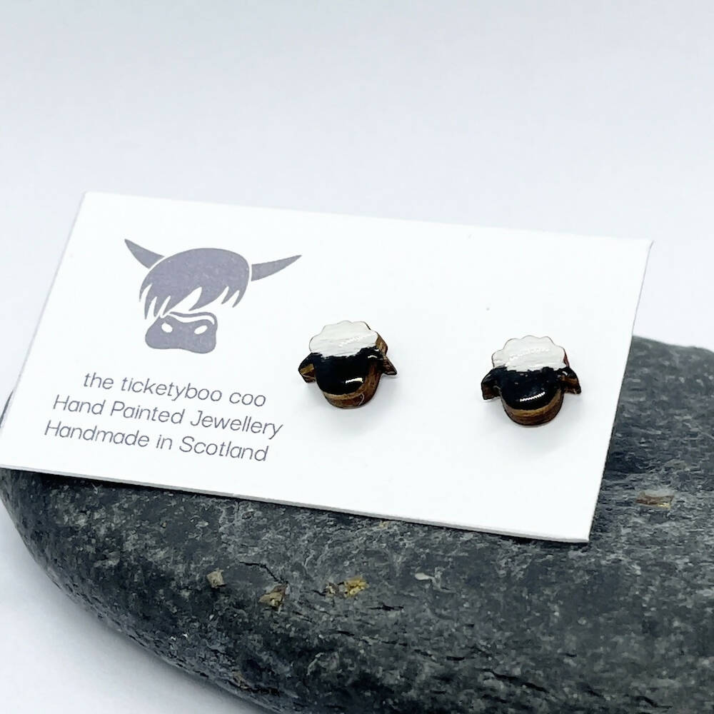 Hand Painted Wooden Sheep Earrings