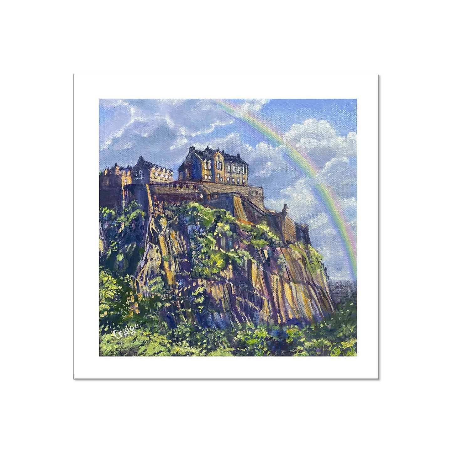 Edinburgh Castle, Summer Rainbow - Giclee Fine Art Print 30x30cm